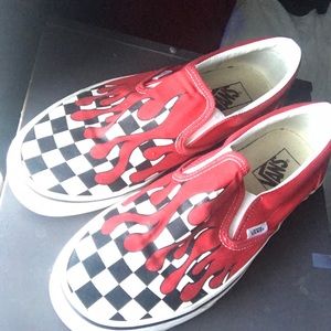 Flame Checkerboard slip on vans